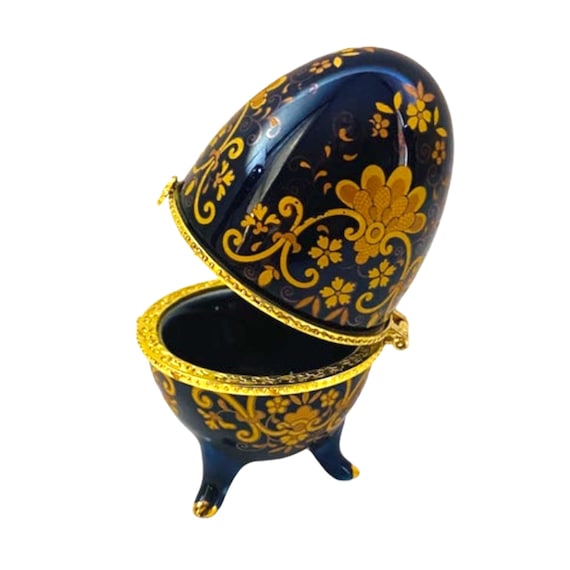 VTG Hinged Egg Box Cobalt Blue Floral Porcelain S… - image 2