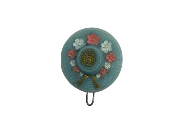 Vintage Plastic Barrette Round Floral  Mid Centur… - image 1