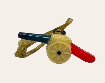 1940s Cracker Jack Cannon Charm Handpainted Celluloid Military War Cannon - Perfect for Bracelet or Wall Display