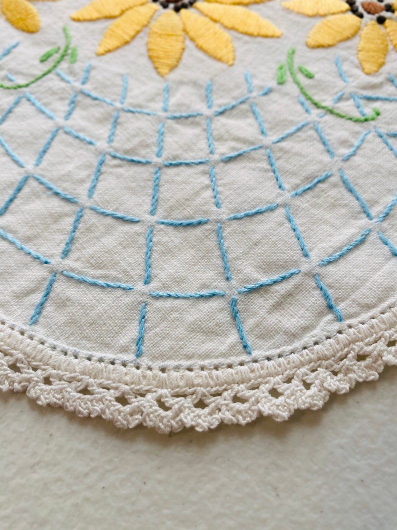 Large Vintage Linen Tablecloth Rectangle Embroidered Floral Etsy