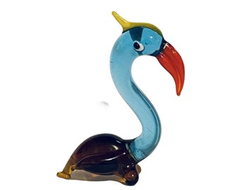 VTG Mini Glass Bird Figurine Whimsical Unique Stork Flamingo Blown Glass Art