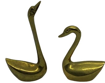 Small Brass Swan Pair Mid Century Vintage Figurine Brass Bird Mini