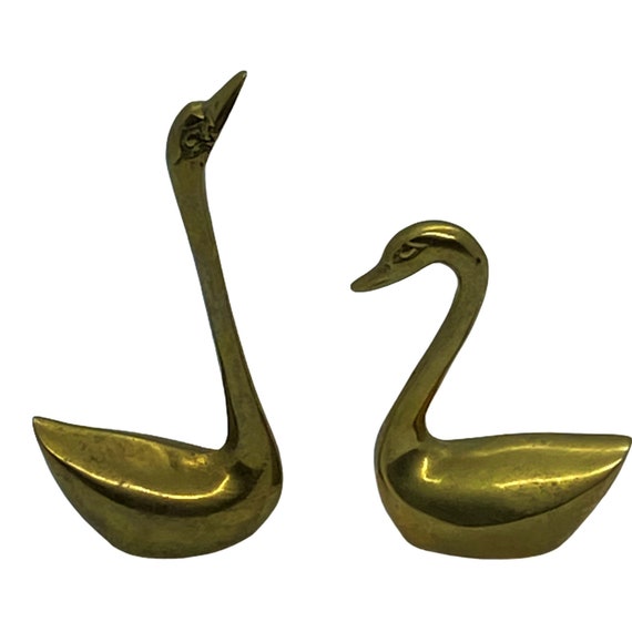 Small Brass Swan Pair Mid Century Vintage Figurine Brass Bird Mini