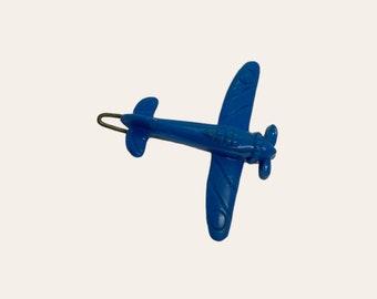 1940s Plastic Barrette Airplane with Metal Clasp Hair Clip  Childrens Vintage Hair Accessories Blue Bomber Plane
