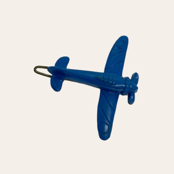 1940s Plastic Barrette Airplane with Metal Clasp Hair Clip  Childrens Vintage Hair Accessories Blue Bomber Plane