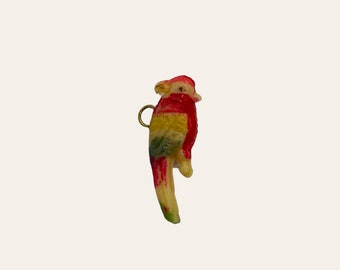 1940s Celluloid Cracker Jack Prize Parrot Charm Bird Colorful Cockatiel Tiny Miniature Advertising Premium Gumball Vending Jewelry