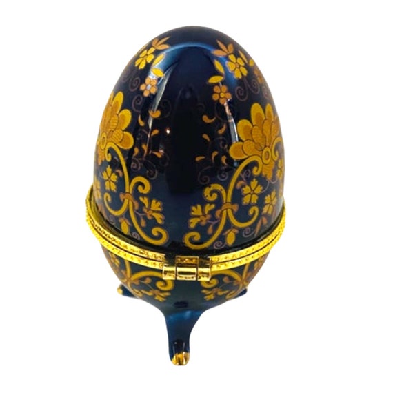 VTG Hinged Egg Box Cobalt Blue Floral Porcelain S… - image 5
