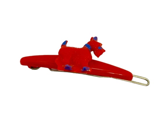 Vintage Red Scottie Dog Barrette Plastic Hair Cli… - image 1