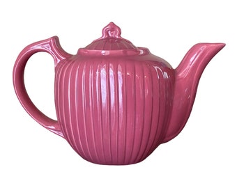 1950’s Pink Fluted Teapot Ceramic 4 cups  Retro Mauve Kitchen Decor Vintage Tea Party