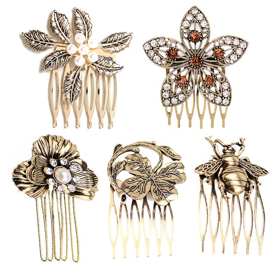 Vintage Diamond Metal Hair Comb, Individual Bee/Butterfly Hair Comb, Elegant Metal Hair clip, Bridal comb, Minimalist hairpin, Hair jewelry