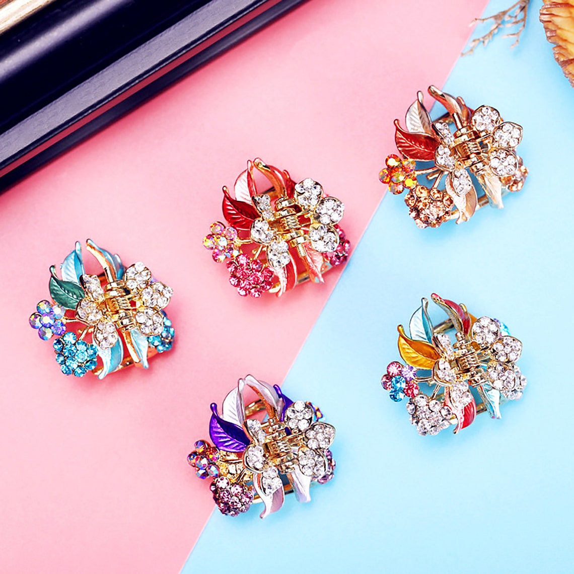 Enamel Butterfly Hair claw Small Rhinestone Hair clip Etsy