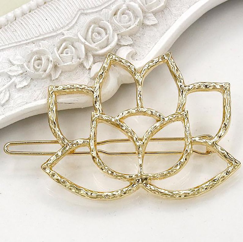 Hallow Metal Hairpin Minimalist Hair clip Gold Lotus Hair clip Girl hairpin Hair Accessory 1 pc