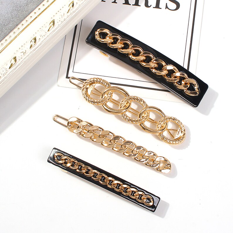 Individual Metal Chain Hair Clip Creative Resin&circle Hairpin Etsy