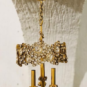 Mid-century Gilt Brass and Crystall Glass Chandelier by Palwa (Palme&Walter), 1960.