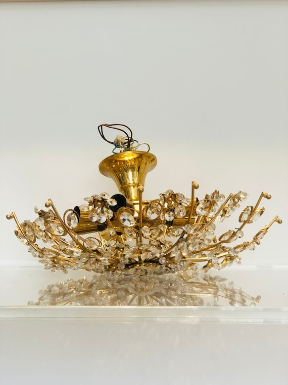 Buy Gilt Brass Crystal Flower Chandelier From Palwa 1960s