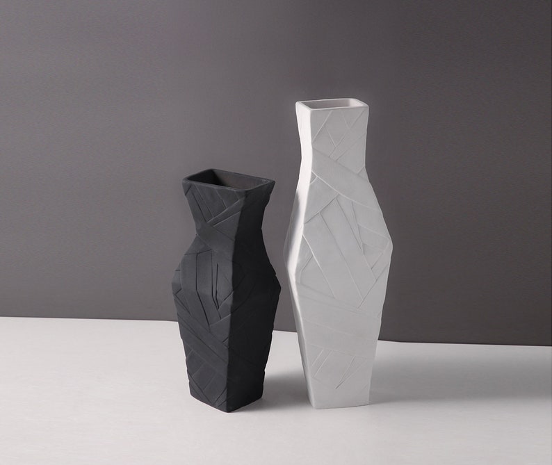 Black White Modern Vase / Handmade Ceramic Vase / Minimalist Etsy