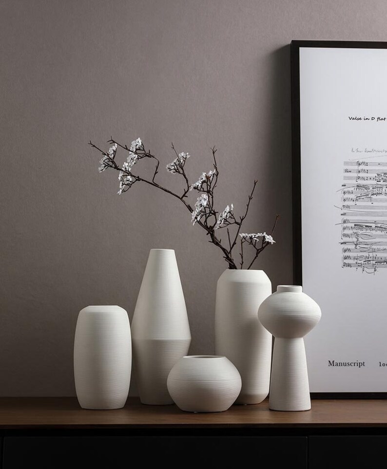 White Stripes Vase / Handmade Ceramic Vase / Minimalist Decor Etsy