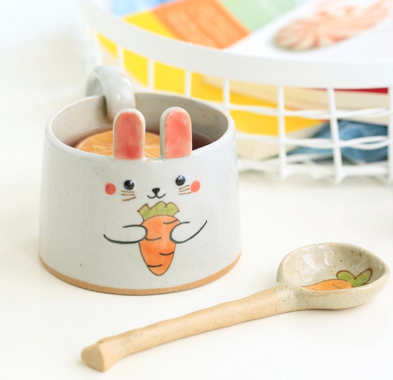 A set of rabbit mug/Hand Painted Mug/Handmade Mug/Cute Etsy
