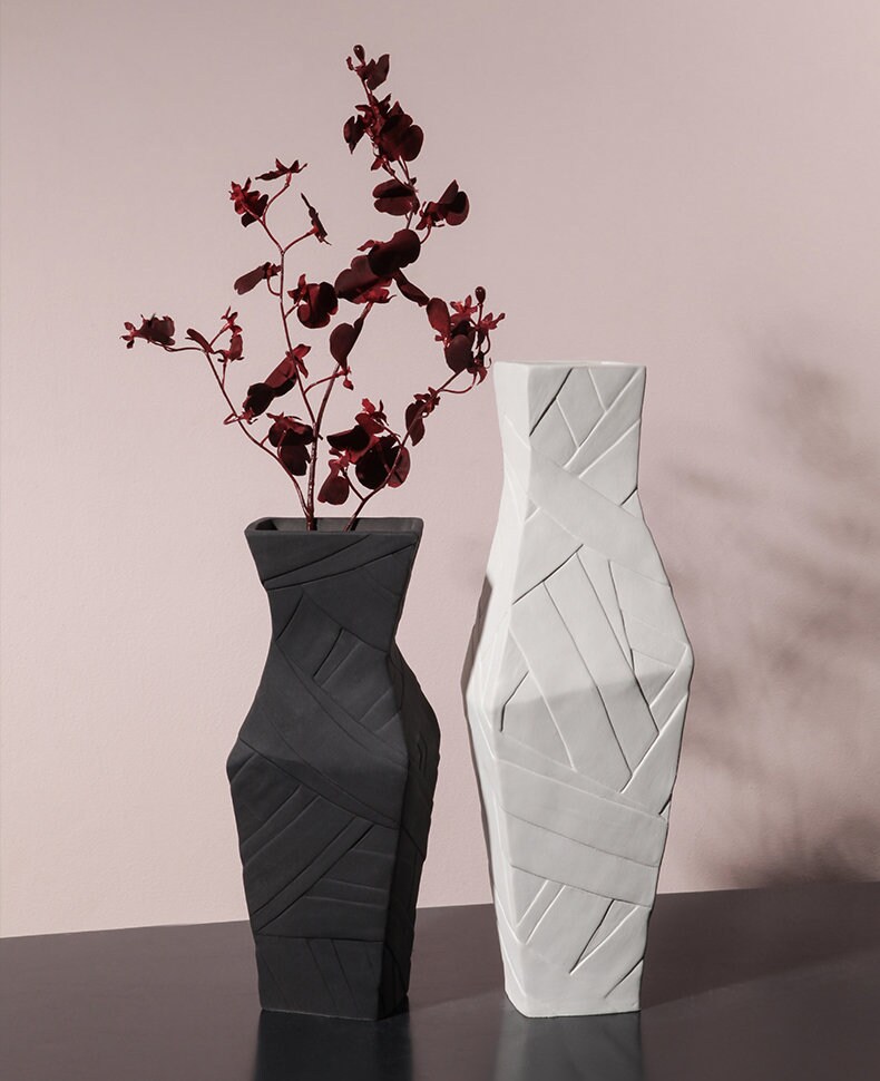 Black white modern vase / Handmade Ceramic Vase / Minimalist Etsy