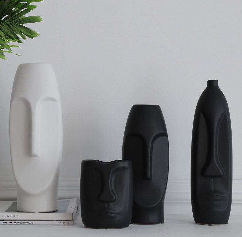 Lllunimon Set di Vaso in Ceramica Nera Bianca Moderni Ornamenti minimalisti Soggiorno Decorazione della Decorazione Domestica,A 