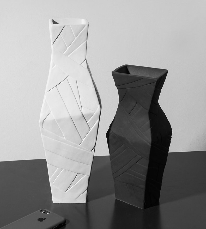 Black white modern vase / Handmade Ceramic Vase / Minimalist Etsy