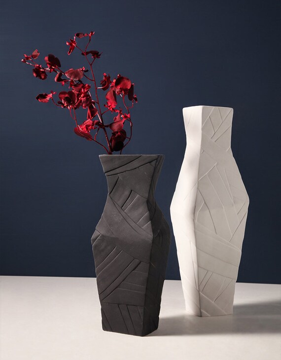 Black White Modern Vase / Handmade Ceramic Vase / Minimalist Etsy