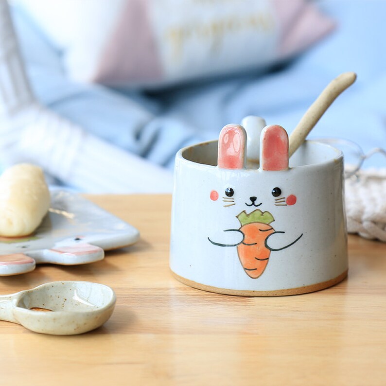A set of rabbit mug/Hand Painted Mug/Handmade Mug/Cute Etsy