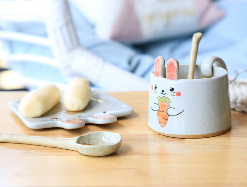 A set of rabbit mug/Hand Painted Mug/Handmade Mug/Cute Etsy