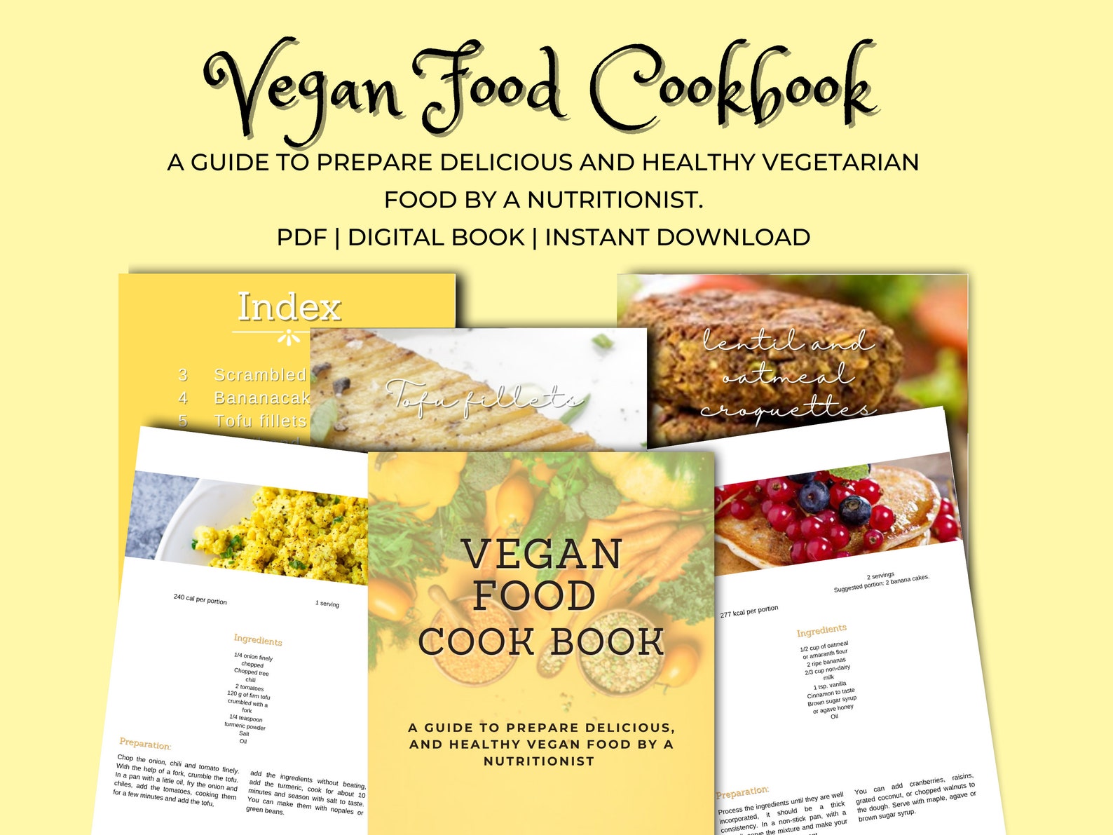 Vegetarian Food Recipes Printable Recipe eBook Vegan Meal | Etsy