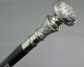 Silver Cane Wooden Walking Stick Handle Knob Gift Antique