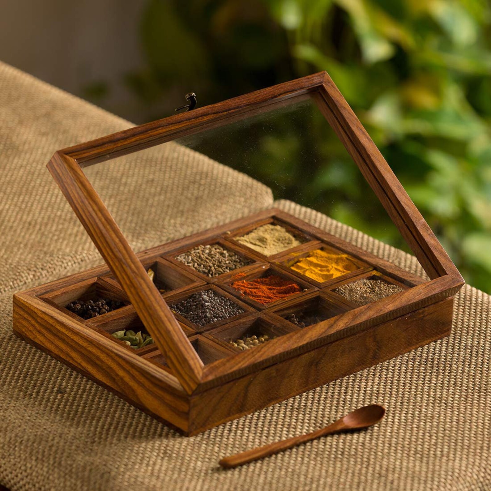 Woodenimart Spice Box with 12 Containers & Spoon in Sheesham Etsy