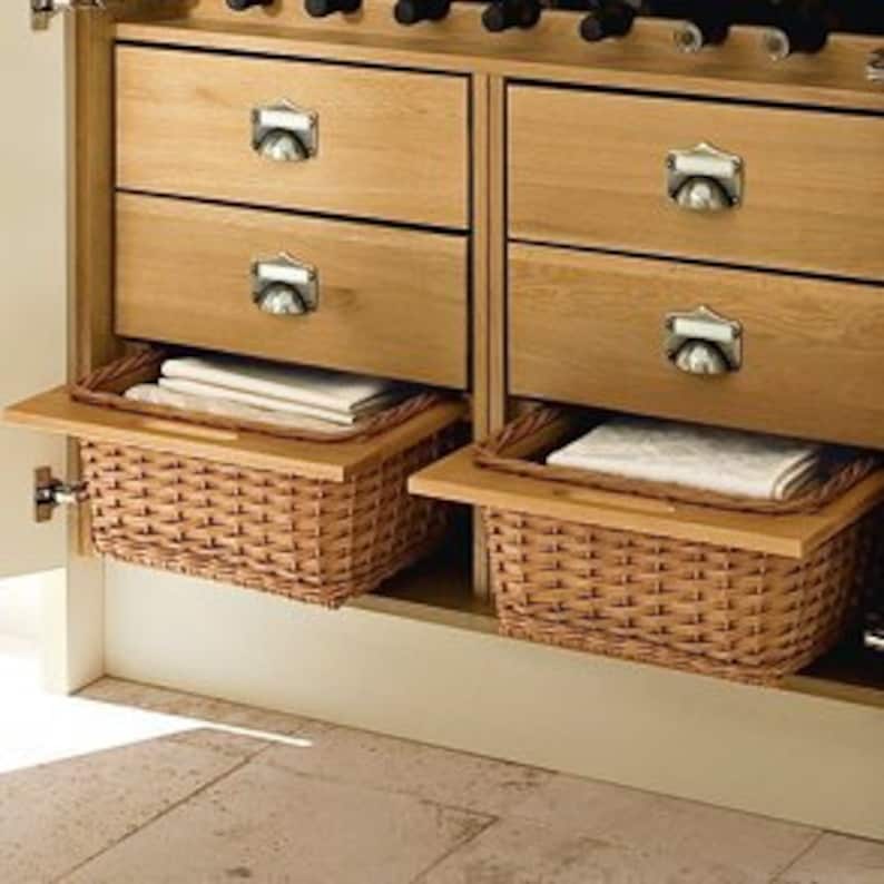 Kitchenware Wooden Pull Out Wicker Basket Etsy