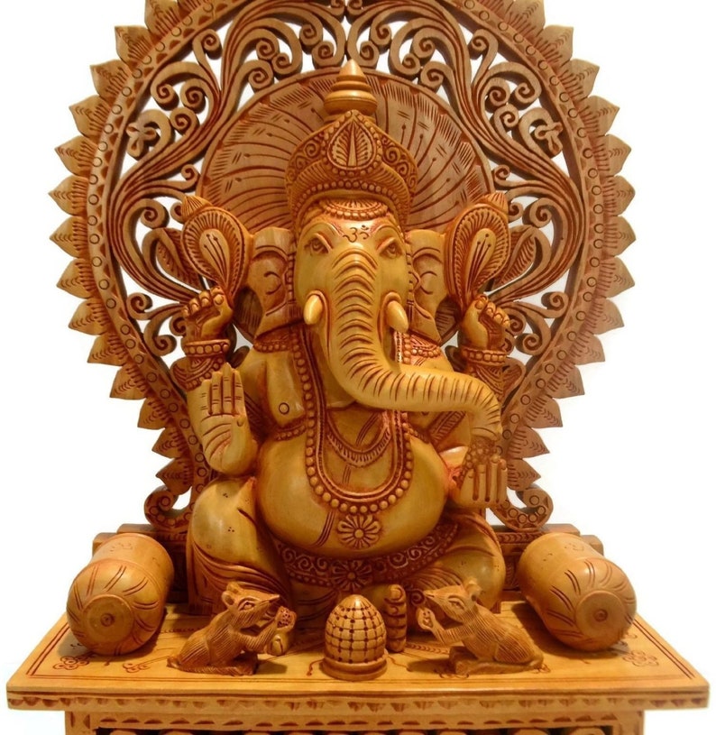 Large Wooden Ganesh Ganesha Statue Idol Intricately Hand Etsy