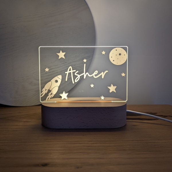 Personalised Galaxy LED Night Light, Custom Light, Personalised Gift, Kids Light, Wooden Base