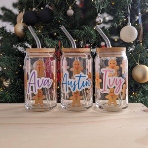 Personalised Christmas Glass Can Mug | Xmas Mug | Christmas Gift | Teacher Gift | Gingerbread Mug | Christmas Cup | Christmas Glass |