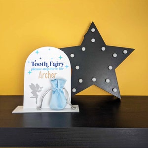 BLUE Tooth Fairy Sign | Tooth Fairy Pouch | Personalised Tooth Fairy | Tooth Keepsake | Kids Tooth Fairy | Tooth Fairy Keepsake
