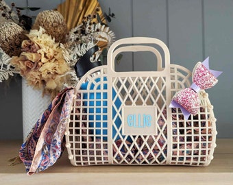 BEIGE Personalised Jelly Baskets | Personalised Jelly Bag | Flower Girl Gift | Beach Bag | Flower Girl Bag | Bridesmaid Gift | Kids Gift
