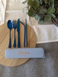 CLEARANCE - SHOP CLOSING - Blue Personalised Stainless Steel Travel Cutlery Set | Navy Reusable Cutlery Set | Utensil Set