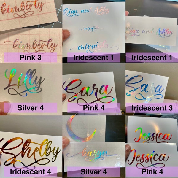 Custom vinyl name decal sticker or quote decal in holographic or iridescent permanent vinyl for tumbler, laptop, cup  or case name sticker