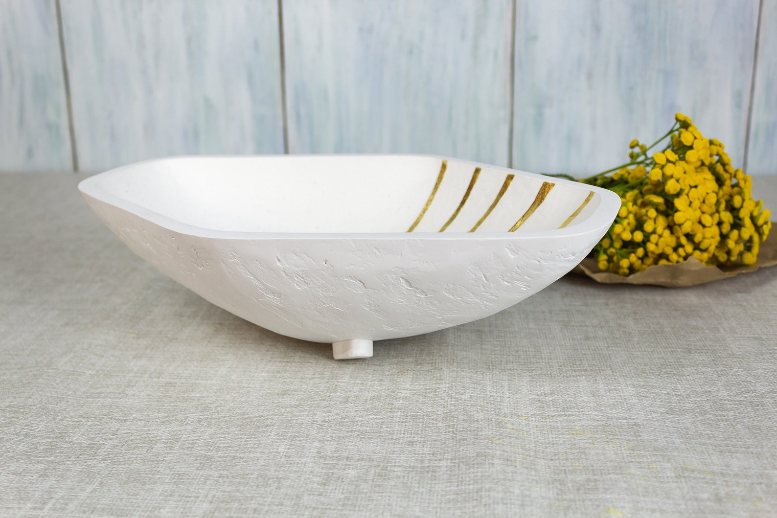 Big white decorative footed fruit bowl Etsy