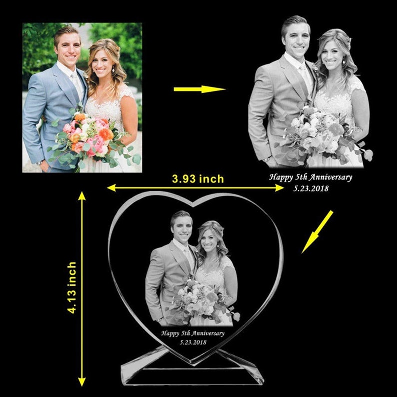 3D Laser Engraved Crystal Photo Frame with Stand Heart Shaped Etsy