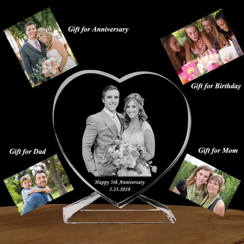 3D Laser Engraved Crystal Photo Frame with Stand Heart Shaped Etsy