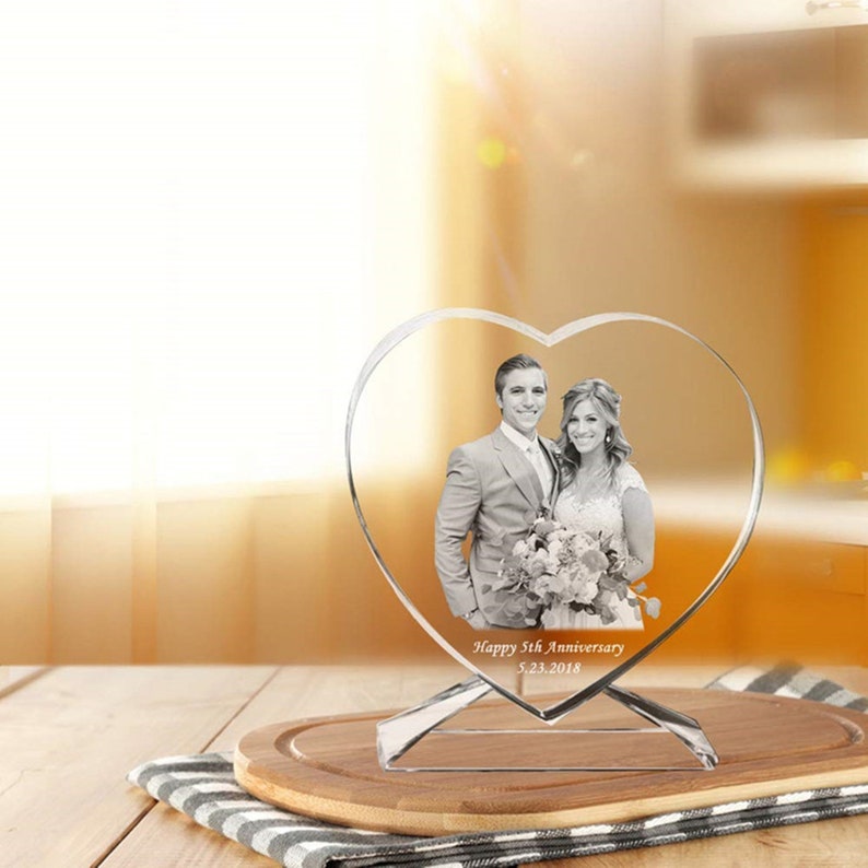 3D Laser Engraved Crystal Photo Frame with Stand Heart Shaped Etsy