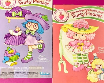 1984 Plum Puddin & Peach Blush Party Pleaser Doll Box Cut-Outs for Wall Art - 80s, Strawberry Shortcake - Kenner, American Greetings