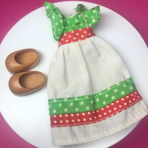 70s Holly Hobbie Doll Outfit - Dress & Shoes - Knickerbocker - Fits 5.5&quot; Doll - Vintage