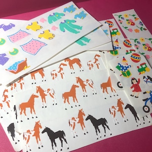 Vintage Mrs Grossmans Sticker Sheets - Horses, Clothesline, Toys, Flowers