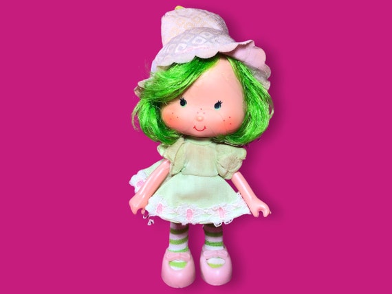 Vintage Strawberry Shortcake Doll Lime Chiffon Vinyl Kenner Kids Toy 1980s Hat Attached Birthday Christmas Gifts for Girls Collectors Her
