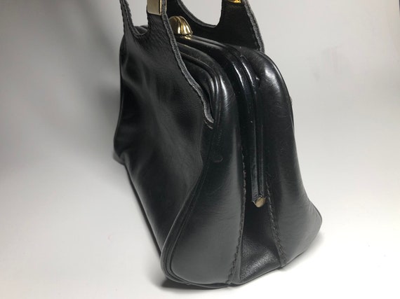 Vintage 60s 70s Black Leather Handbag - image 8