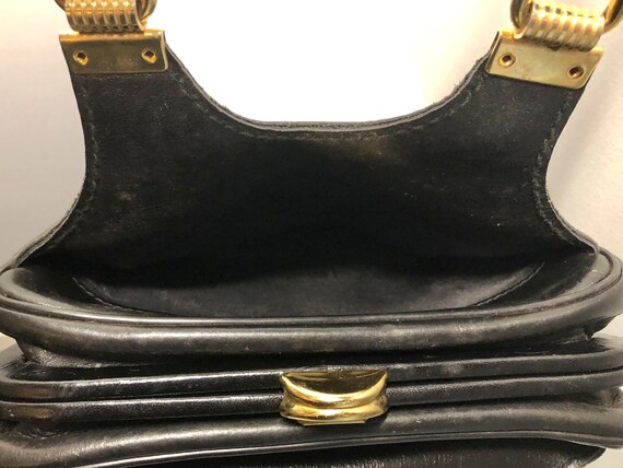 Vintage 60s 70s Black Leather Handbag - image 3