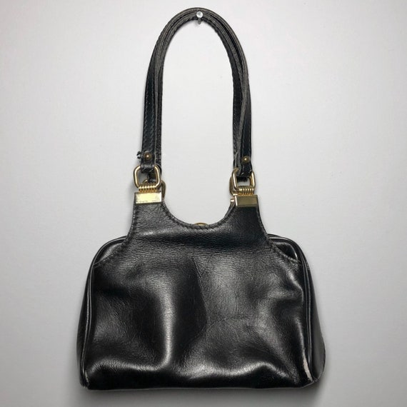 Vintage 60s 70s Black Leather Handbag - image 2